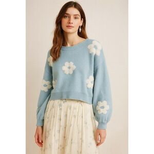 Sky Blue Floral Crewneck Sweater